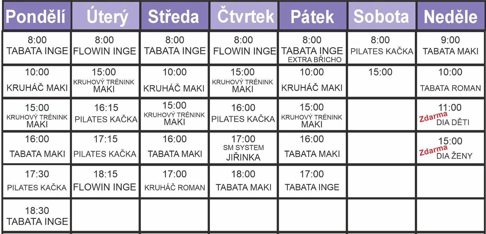 Rozpis lekcí M-FITNESS